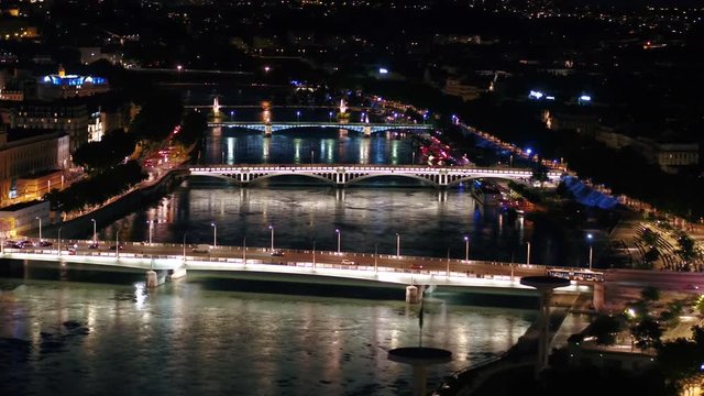 Aerial France Lyon June 2018 Night 90mm Zoom 4K Inspire 2 Prores  Aerial video of downtown Lyon in France at night with a zoom lens.