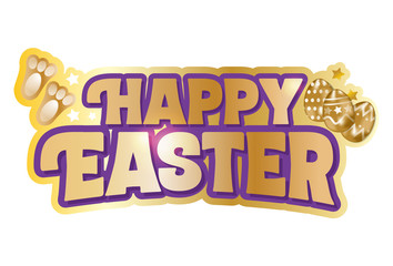 Happy Easter banner with golden eggs, vector