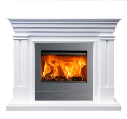 White classic fireplace isolated on white background