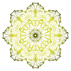 Relaxing Floral Mandala Ornament. Vector Illustration. Print For Modern Yoga Interiors Design, Wallpaper, Textile Industry. Green olive gradient color