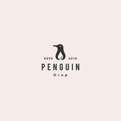 penguin water drop logo hipster vintage retro vector icon illustration