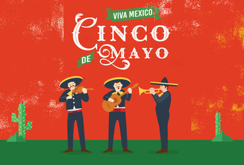 Cinco de Mayo, Traditional Mexico holiday, Mexican musicians, Vector
