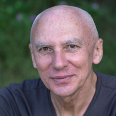 Portrait happy old caucasian man. Close up