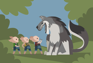 three little pigs with big bad wolf