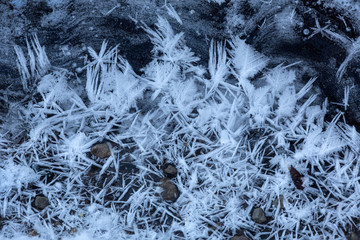 Ice patterns along Railroad Brook in Valley Falls Park, Connecticut.
