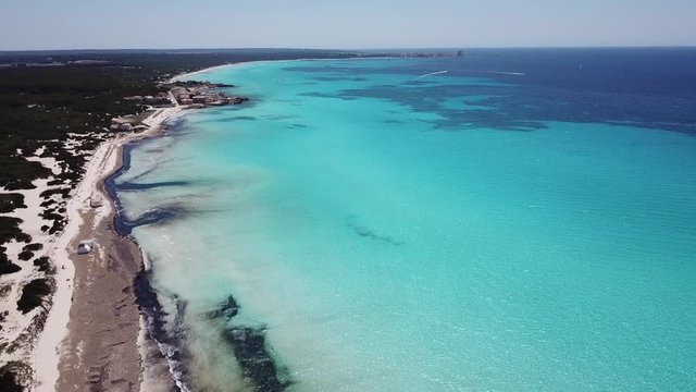 Sa Rapita, Mallorca Spain. Amazing drone aerial landscape of the charming Es Rapita and Es trenc beaches and turquoise sea