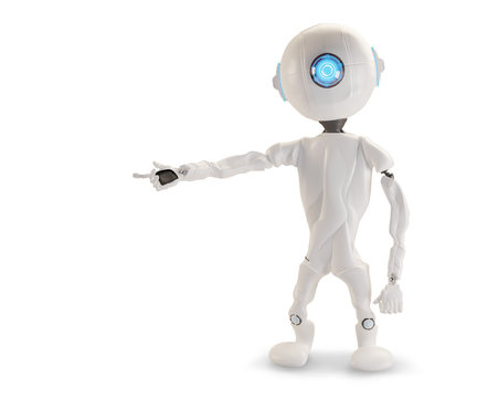 a robot points to something. 3d-illustration