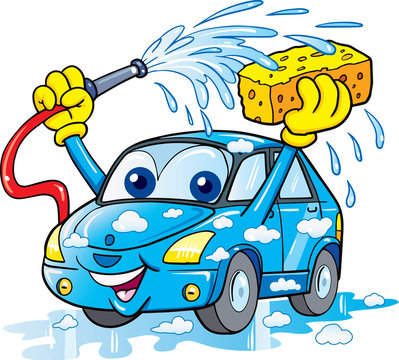 car washing sign with sponge and hose - Vector