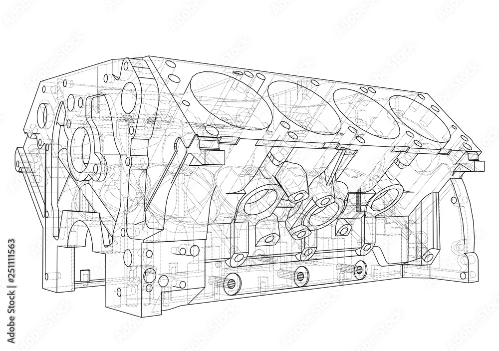 Poster engine block sketch. vector rendering of 3d