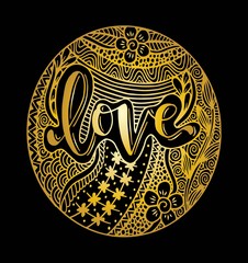 Love Hand lettering Handmade calligraphy on circle background. - Vector