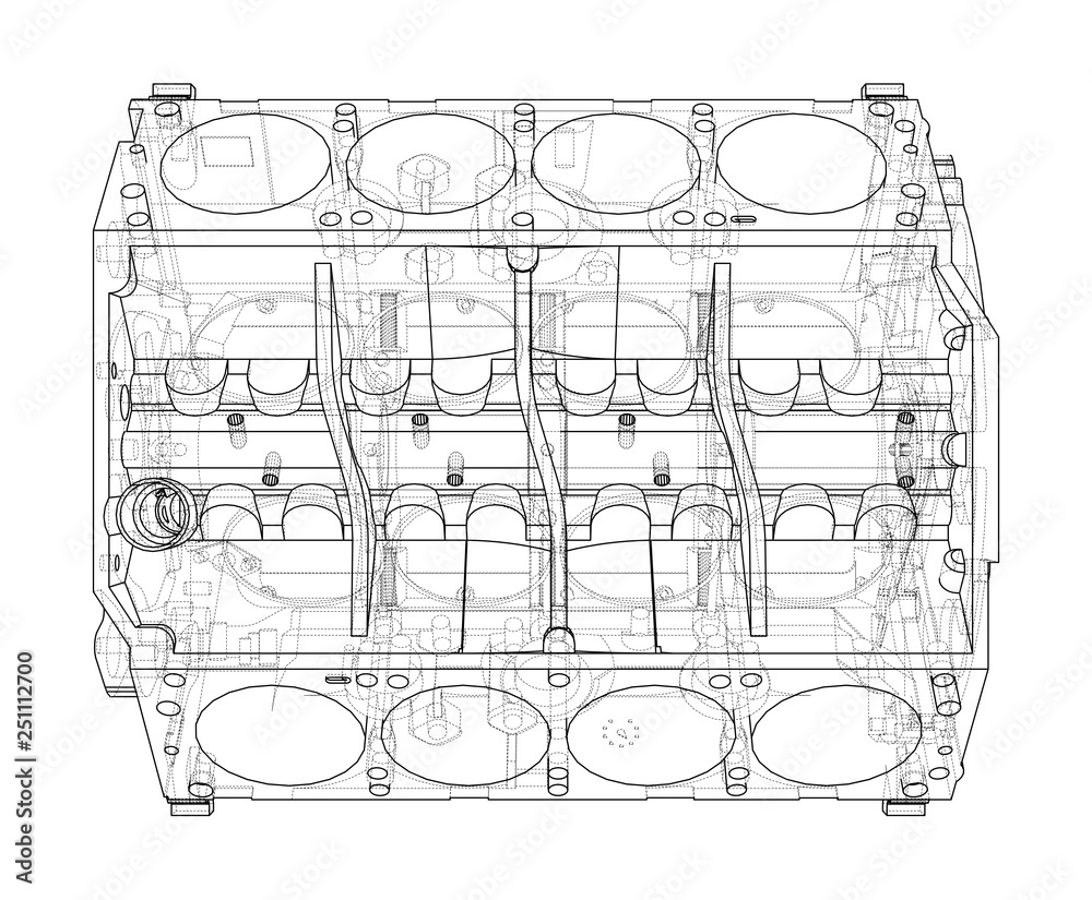 Poster engine block sketch. vector rendering of 3d