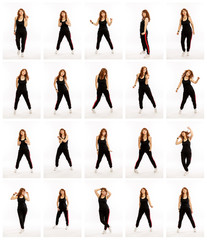 Set from different poses of a dancing woman, a collection of photos, collage