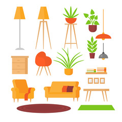 Set isolated furniture Modern design house objects