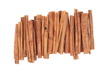Cinnamon sticks isolated on white background. Top view.