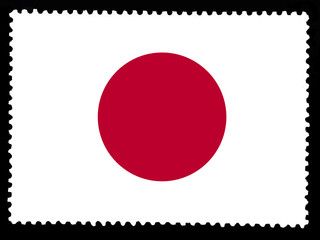 Obraz premium National flag of Japan illustration. Postage stamp isolated on black background. 
