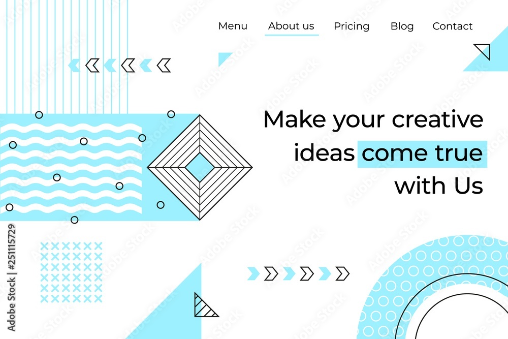 Poster Abstract landing page. Minimal geometry memphis background, trendy business website app. Vector development programming landing page