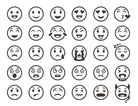 Emoticons outline. Emoji faces emoticon funny smile vector line icons set