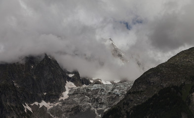 View to the Mont Blanc in cloudy time.