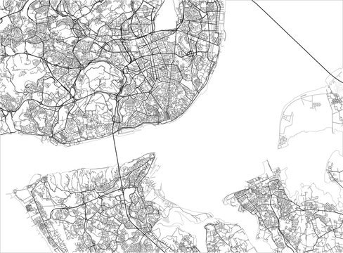 Black and white vector city map of Lisbon with well organized separated layers.