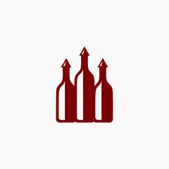 wine bottle logo design background with arrow bottle cap. luxury Vector illustration