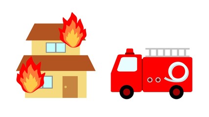 火事の家と消防車 © chapinasu