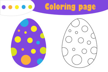 Egg in cartoon style, coloring page, easter education paper game for the development of children, kids preschool activity, printable worksheet, vector illustration