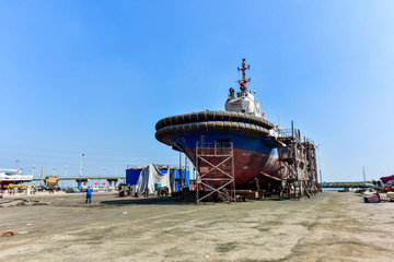 Fototapeta premium Ships for maintenance at shipyards