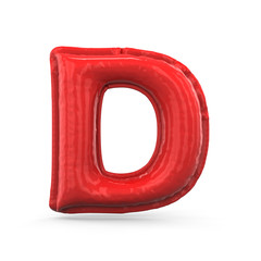 Red letter D made of inflatable balloon isolated. 3D