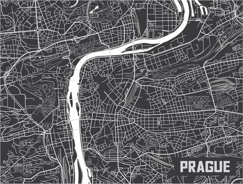 Minimalistic Prague city map poster design.