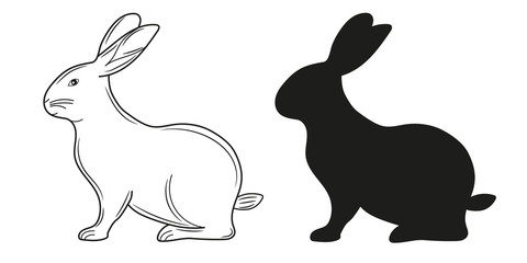Black and white silhouette of a rabbit. Vector illustration.
