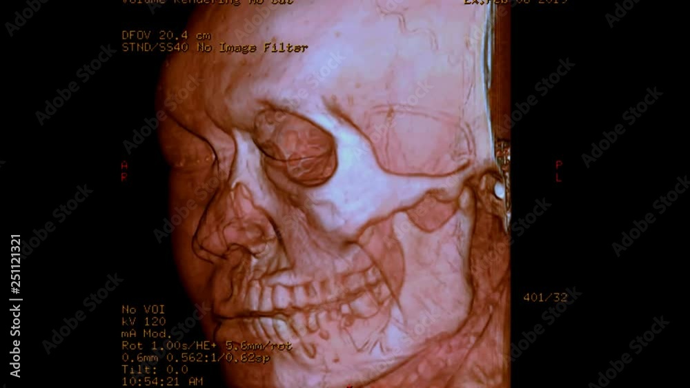 Poster ct scan of facial bone 3d rendering image from case head injury. realistic face .