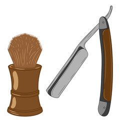 Straight razor and shaving brush. Vector illustration.