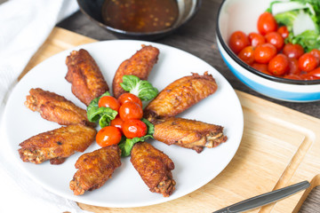 Fried chicken on white plate, top view - Image