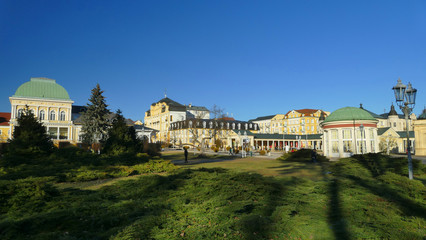 Fototapeta na wymiar Panorama view of Frantiskovy Lazne Spa town with parks, mineral springs and historic buildings, Czech Republic