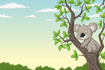 Cut koala on a tree with clouds in background © GabiWolf
