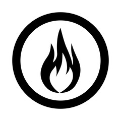 Fire in round icon. Black icon