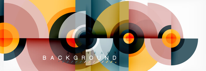 Obraz premium Minimal geometric circles and triangles abstract background, techno modern design, poster template