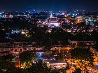 Fototapeta premium Bangkok Cityscape view from golden mount at wat saket temple Thailand.The landmark travel destination of bangkok city thailand