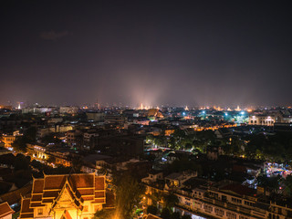 Fototapeta premium Bangkok Cityscape view from golden mount at wat saket temple Thailand.The landmark travel destination of bangkok city thailand