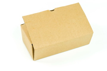 close up view of opened cardboard box on white background