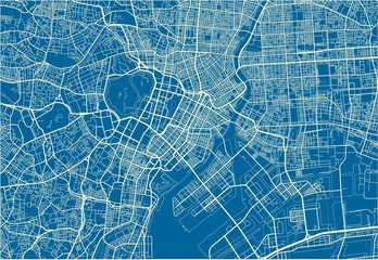 Blue and White vector city map of Tokyo with well organized separated layers.