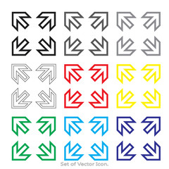 Arrow Set icons with nine Color Variations of flat style. Vector illustration.