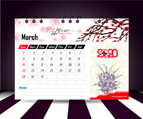 march 2020 Calendar for new year