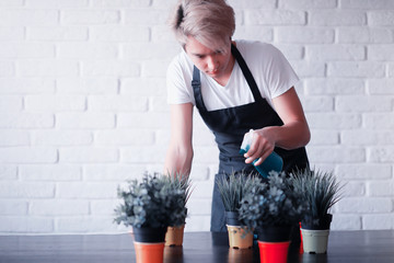 Young Asian boy takes care of plants