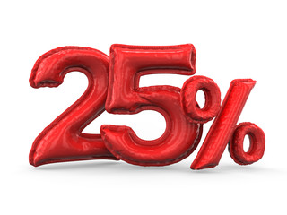 Red twenty five percent made of inflatable balloons. Percent set. 3D