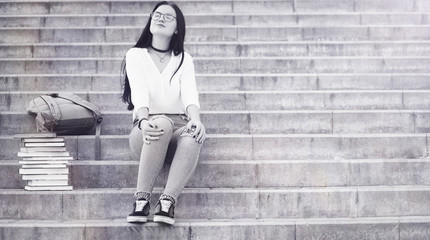 Young girl student on the street