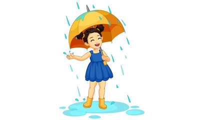 Cute little girl with umbrella enjoying rain 2