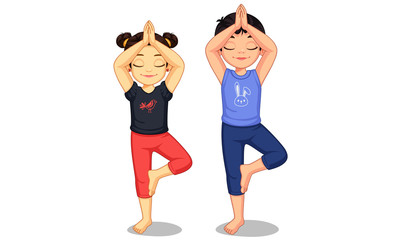 Cute little kids in yoga pose vector illustration