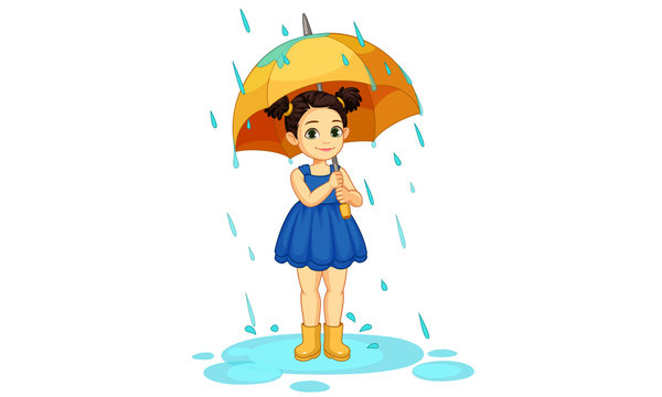 Cute little girl with umbrella in the rain