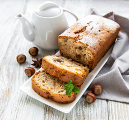 traditional homemade stollen with dried fruits and nuts